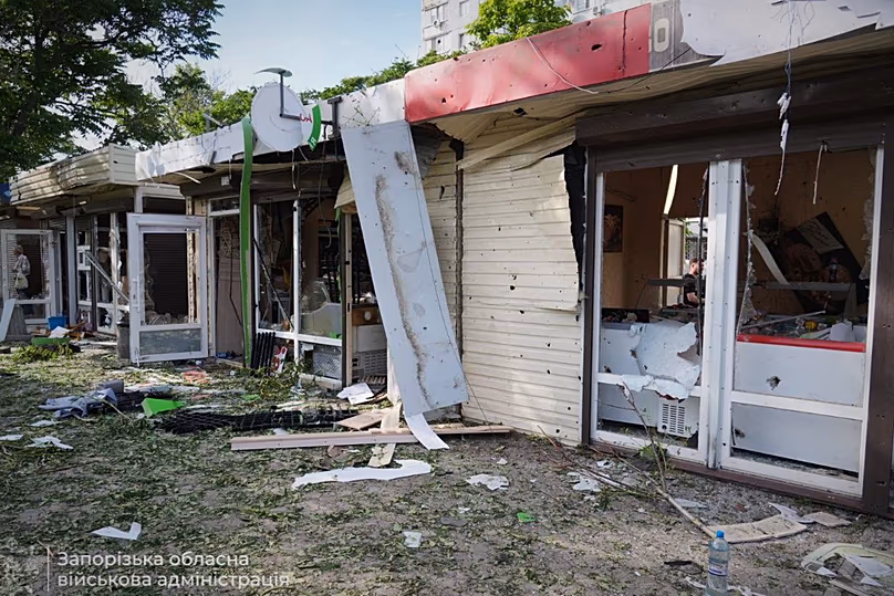 Destroyed shops are seen after a Russian strike in Zaporizhzhia, 8 June, 2026