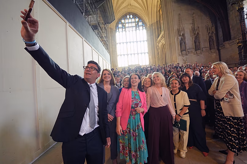 Andy Burnham with colleagues from the Parliamentary Labour Party in Westminster Hall at the Houses of Parliament in central London, as he returns to the House of Commons.