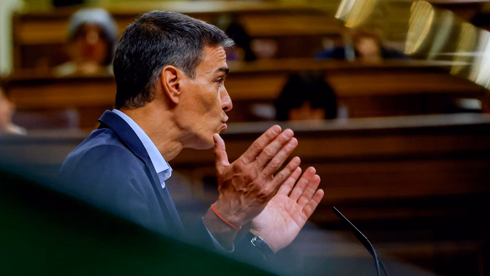 El presidente del Gobierno, Pedro Sánchez, durante su intervención en el Congreso.