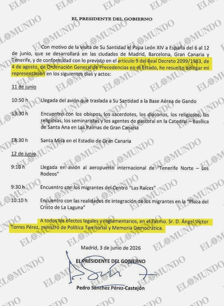 reproduccion documento de pedro sanchez delegando en cararias