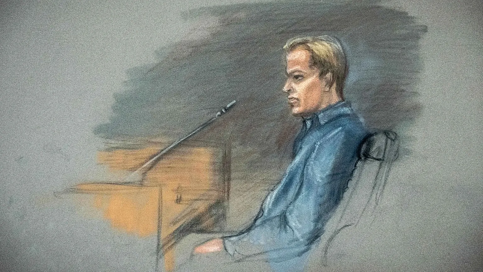 A court sketch of Marius Borg Høiby in the witness box during his trial in Oslo, 5 February, 2026