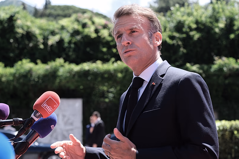 French President Emmanuel Macron speaks with the media as he arrives for the EU-Western Balkans summit in Tivat, 5 June, 2026