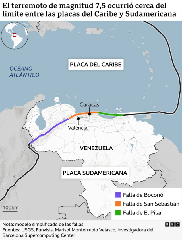 Mapa del lugar donde ocurrieron los terremotos. 