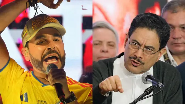 Abelardo de la Espriella e Iván Cepeda dando sus discursos después de que se conocieran los resultados del preconteo.