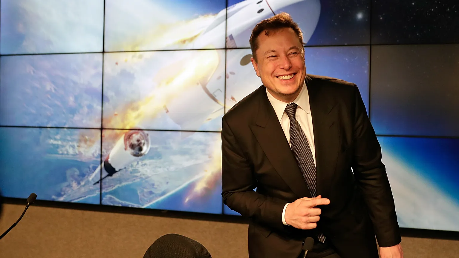Elon Musk, founder, CEO and chief engineer/designer of SpaceX, during a press conference following a test flight of SpaceX's Falcon 9 rocket at Cape Canaveral