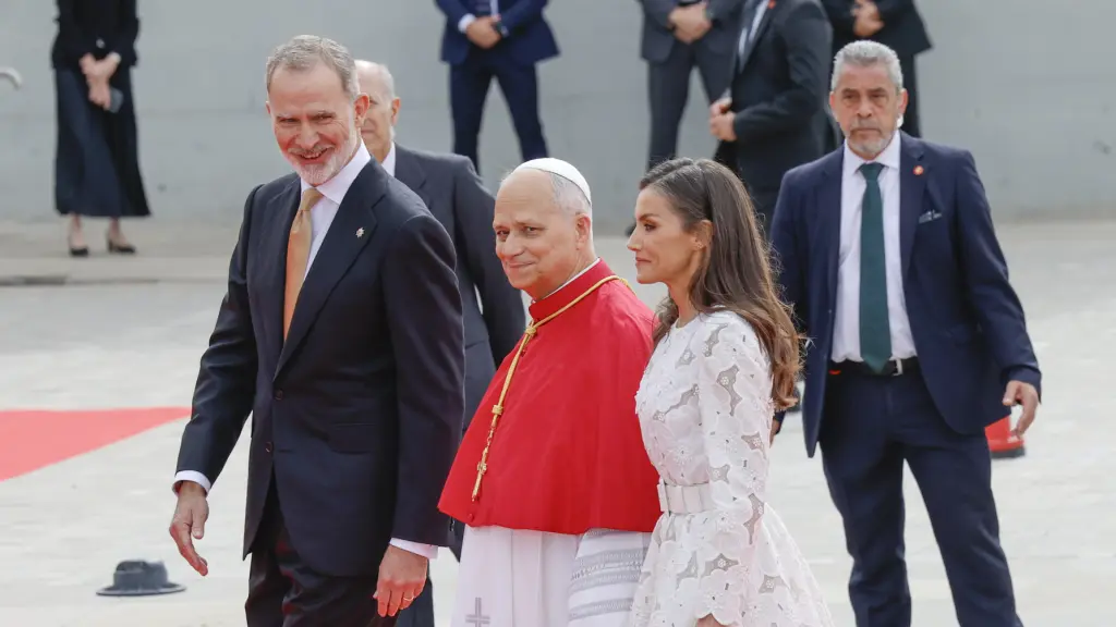 Los reyes Felipe y Letizia, con el papa León XIV en Madrid.