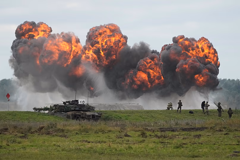Smoke rises as Poland stages its biggest military exercise in Orzysz, 17 September, 2025