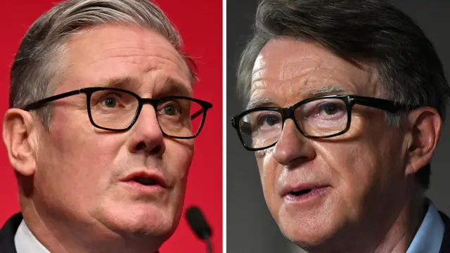 Esta imagen combinada muestra al primer ministro del Reino Unido, Sir Keir Starmer, a la izquierda, y a Lord Peter Mandelson, a la derecha.
