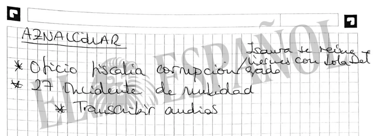 Anotación de Leire Díez sobre Isaura Leal y Dolores Delgado.