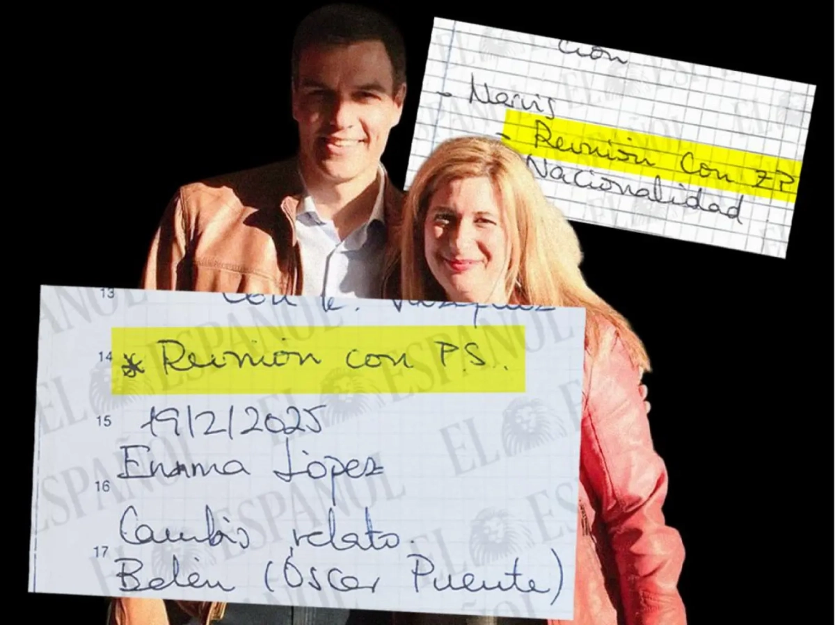 Fotomontaje de una fotografía de Pedro Sánchez y Leire Díez, junto a fragmentos de las notas de la 'fontanera'.