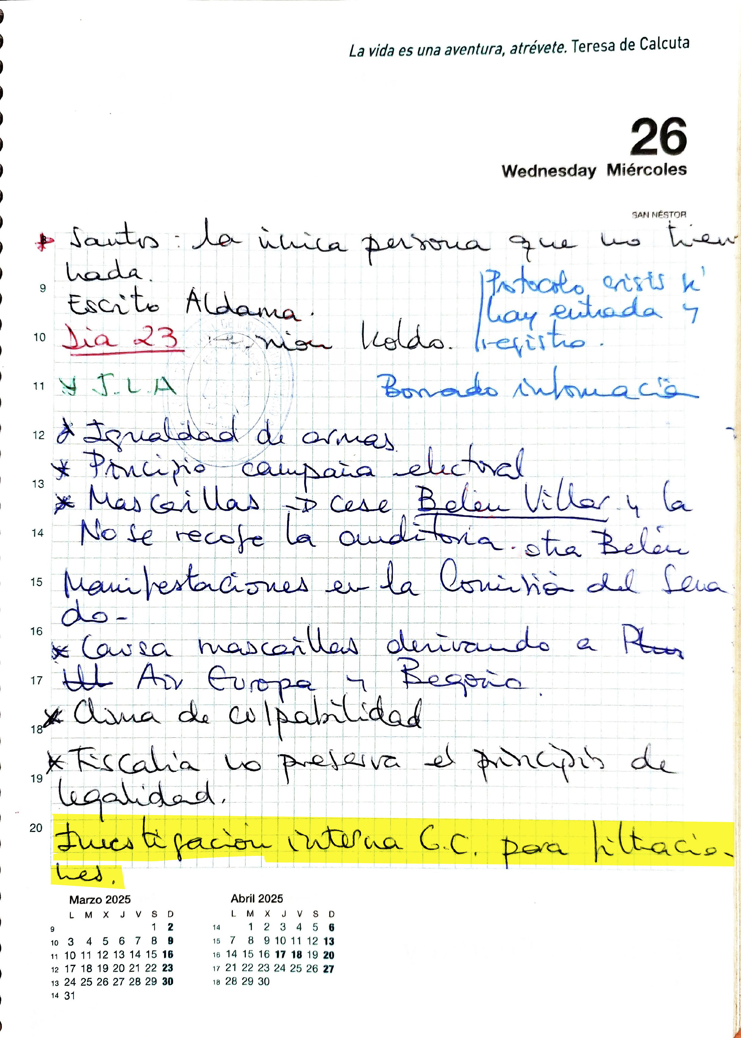 Investigación interna de la Guardia Civil por filtraciones, tiene anotado Leire Díez.