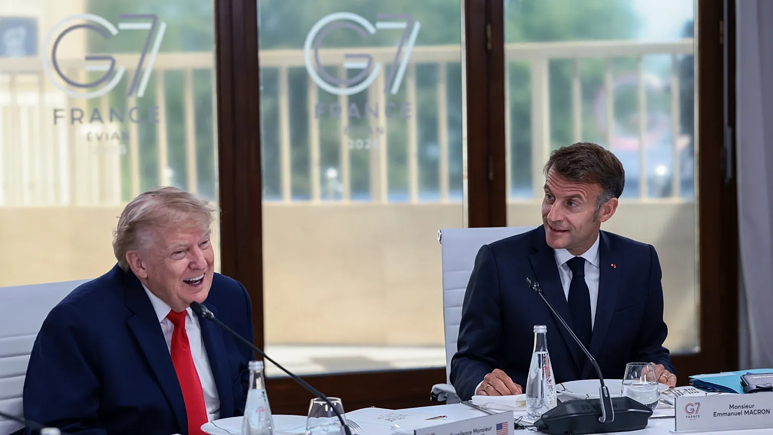 President Trump laughs during G7 session hosted by President Macron 