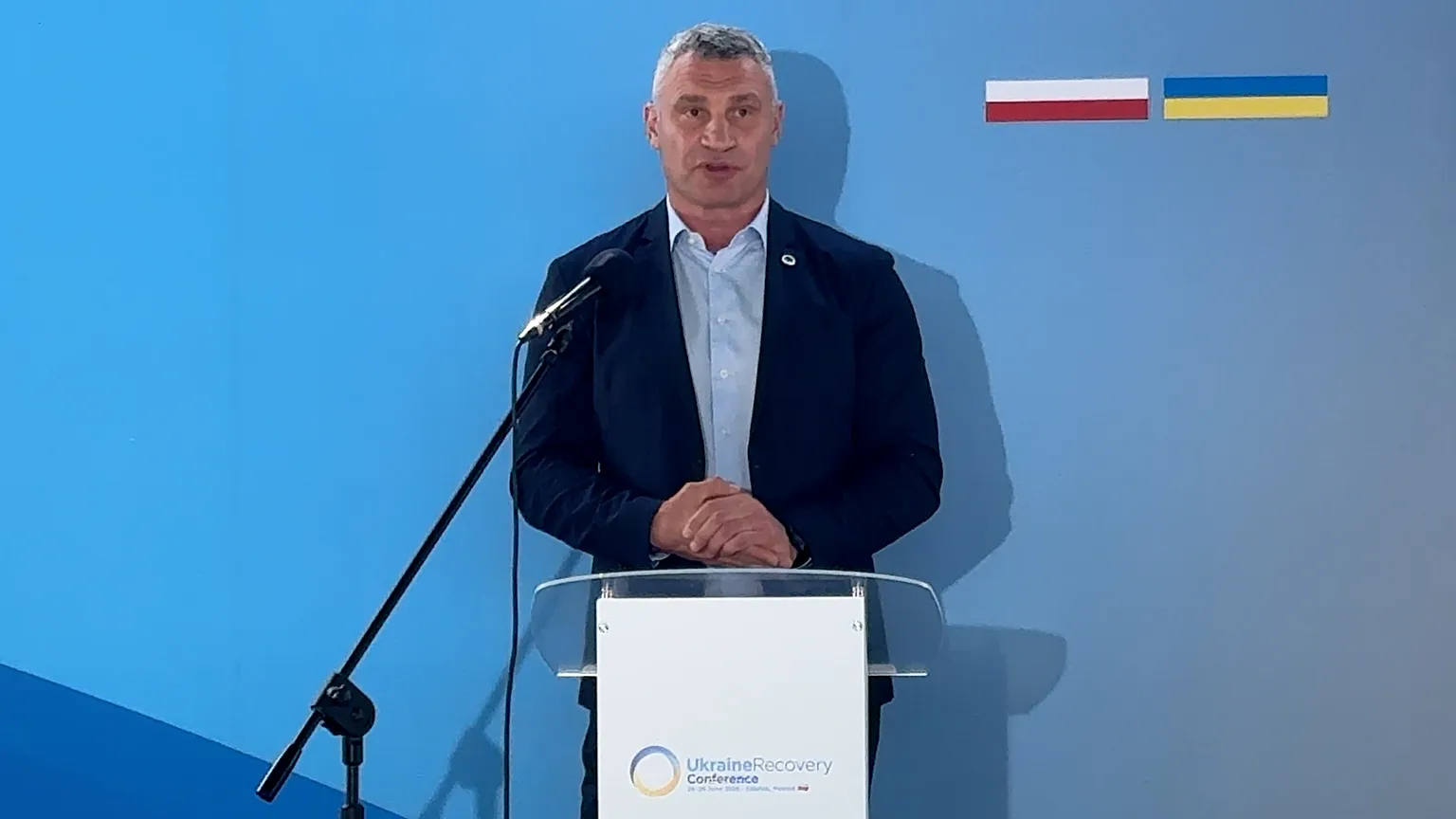 Vitaliy Klitschko at a press briefing at the Ukraine Recovery Conference (URC) in Gdańsk, 26 June 2026