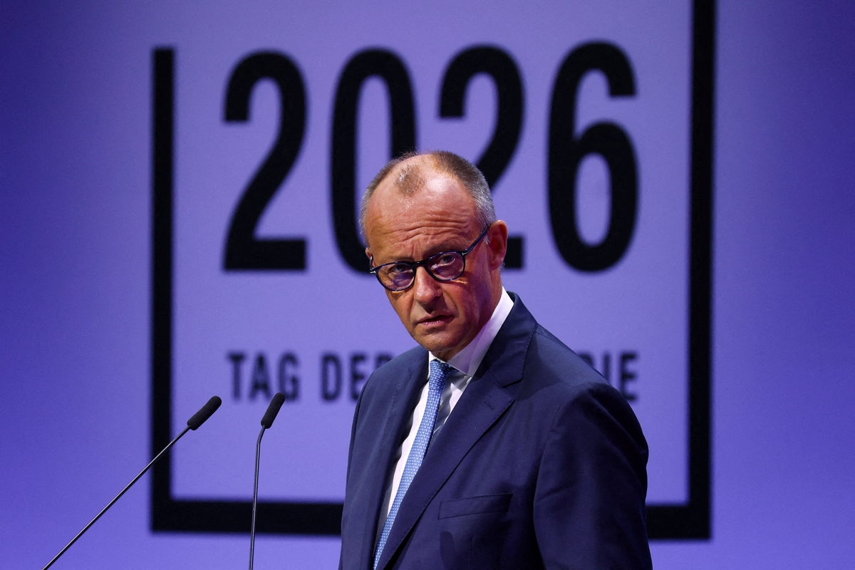 El canciller alemán, Friedrich Merz, durante su conferencia por el Día de la Industria, en Berlín, a 23 de junio de 2026.