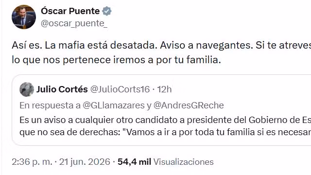 El tuit publicado este domingo por el ministrro Óscar Puente.