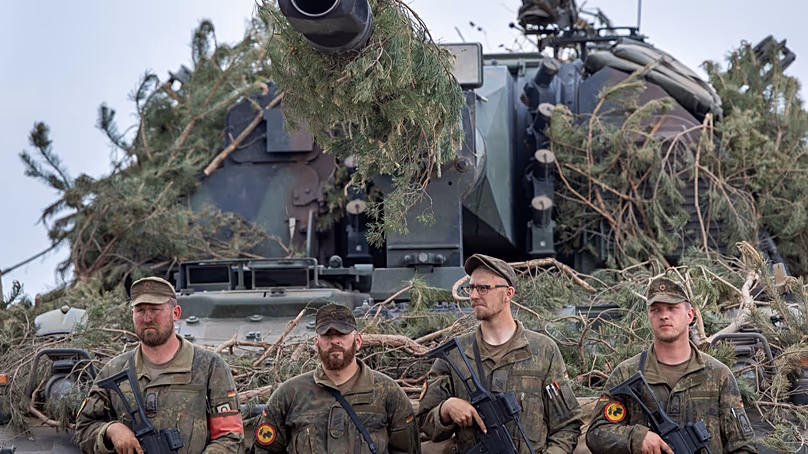 German soldiers on 29 May 2024 at a military training area in Pabrade, north of the Lithuanian capital Vilnius 