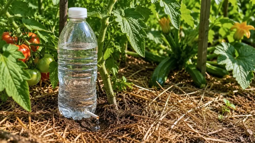 Huerto bajo el sol: el truco de la botella para un riego por goteo infalible