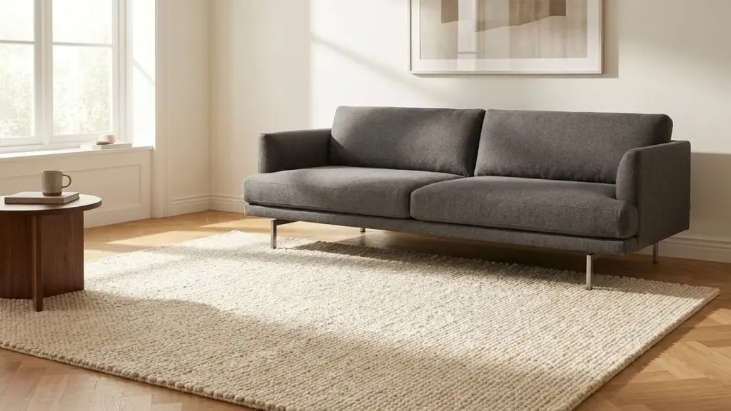 Salón pequeño: el truco de la Alfombra y el Sofá para ganar metros