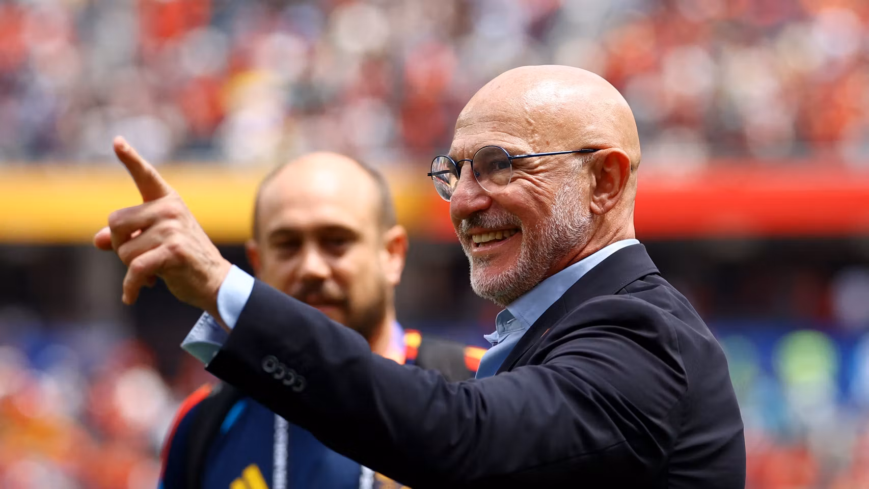 Luis de la Fuente, sonriente en el partido ante Bélgica.
