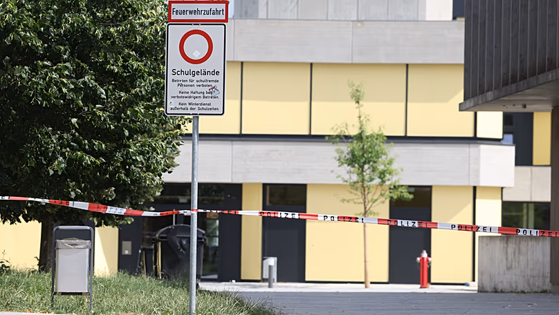 Police tape cordoning off Welfen High School in Schongau, 8 July, 2026