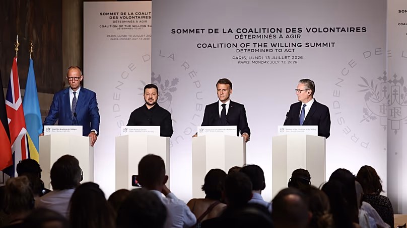 German Chancellor Friedrich Merz, Ukrainian President Volodymyr Zelensky, French President Emmanuel Macron and UK Prime Minister Keir Starmer in Paris.