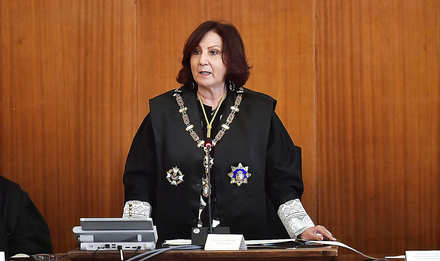 La fiscal general del Estado, Teresa Peramato en la toma de posesión del nuevo fiscal jefe en Baleares, Adrián Salazar.