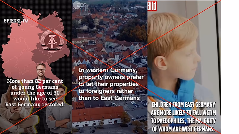 Falsified news reports mimic the branding of German media outlets. 