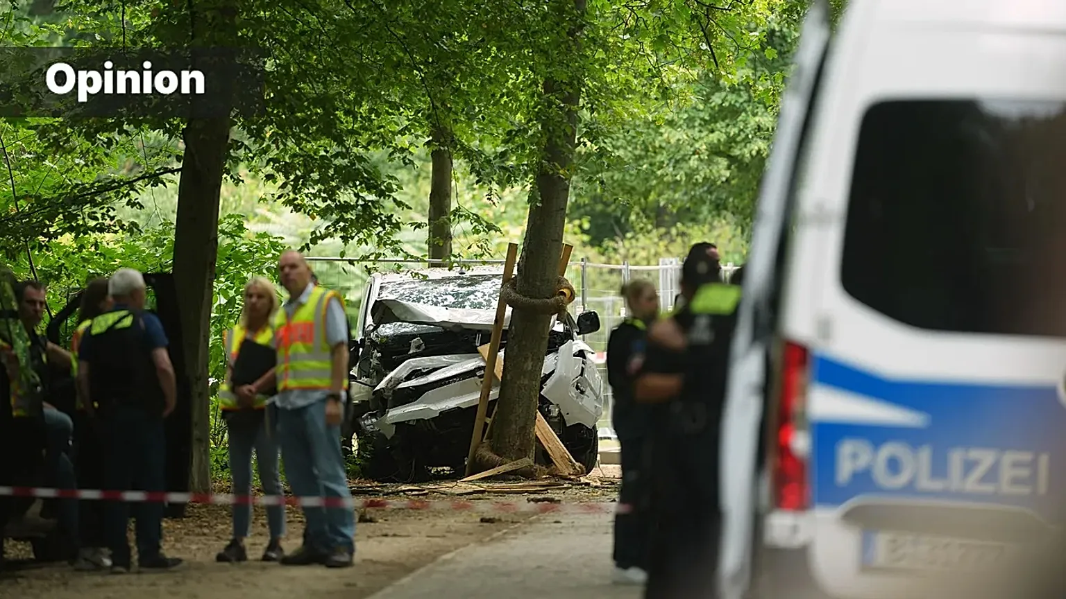 Police investigators next to the delivery van that ploughed into the crowd at Berlin Pride last night (AP Photo/Markus Schreiber)