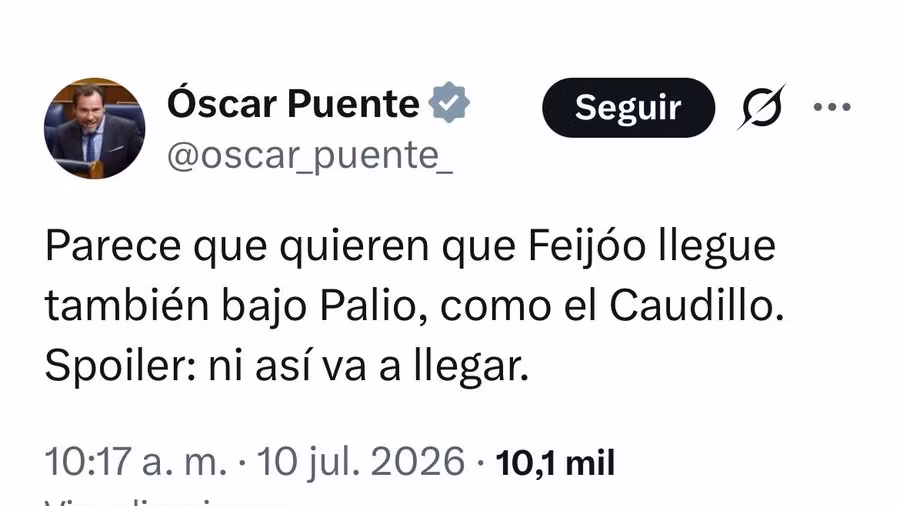 El mensaje publicado este viernes por el ministro Óscar Puente en redes.