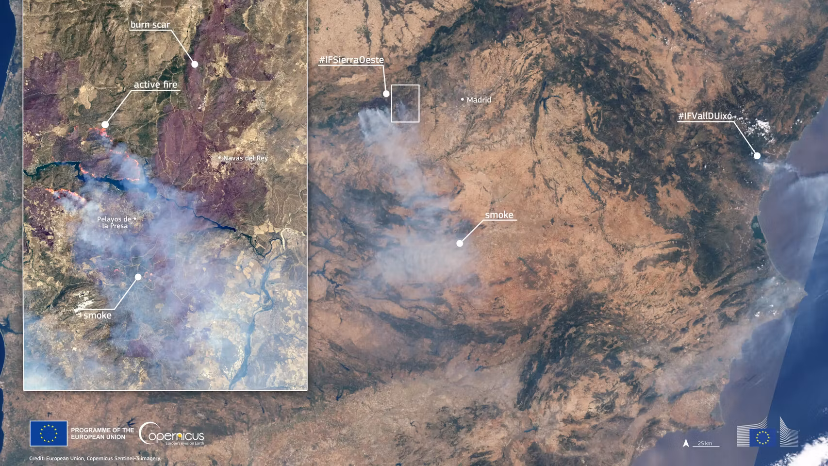 Imagen desde el espacio de los incendios.