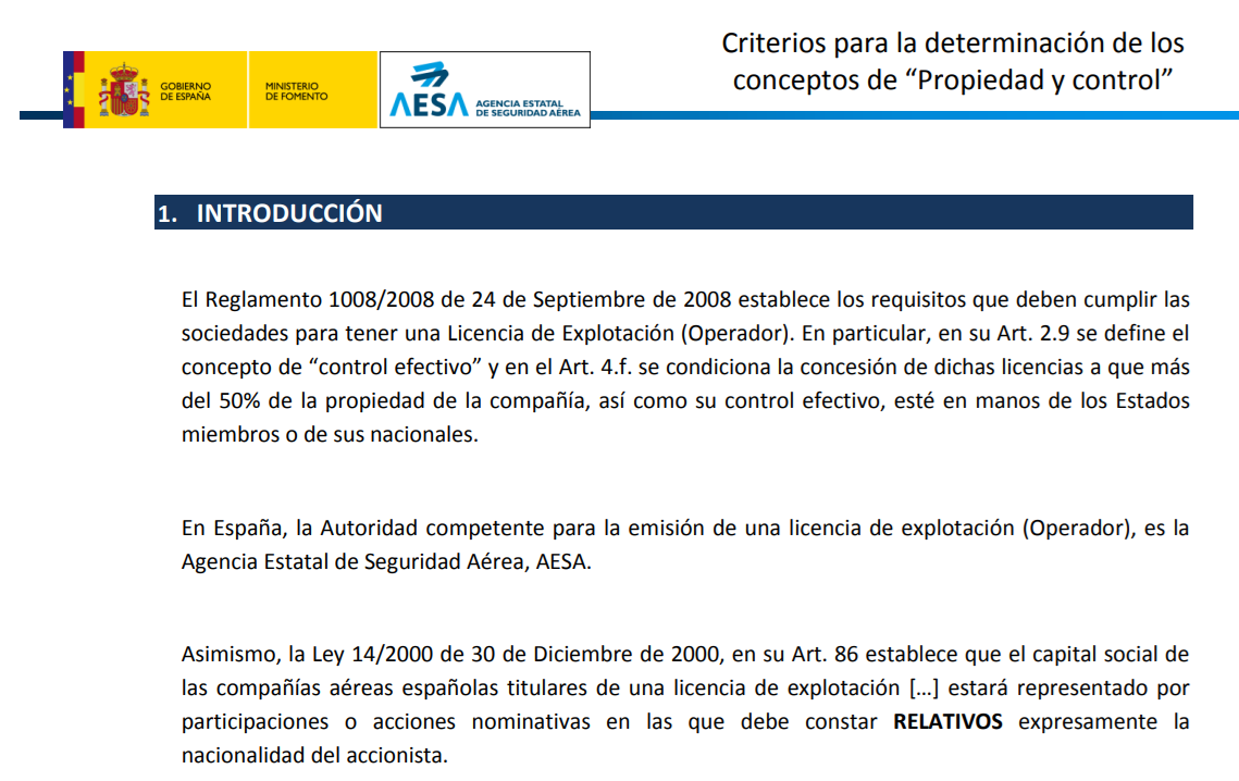 Extracto de la explicación que da Aesa a lo que entiende como "control efectivo"