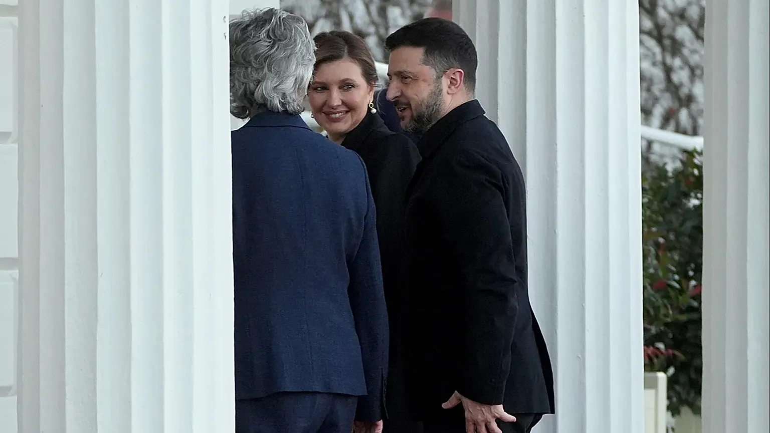 Ukrainian President Volodymyr Zelenskyy and and his wife Olena Zelenska with Irish President Catherine Connolly as they arrive in Ireland, on Tuesday Dec. 2, 2025. 