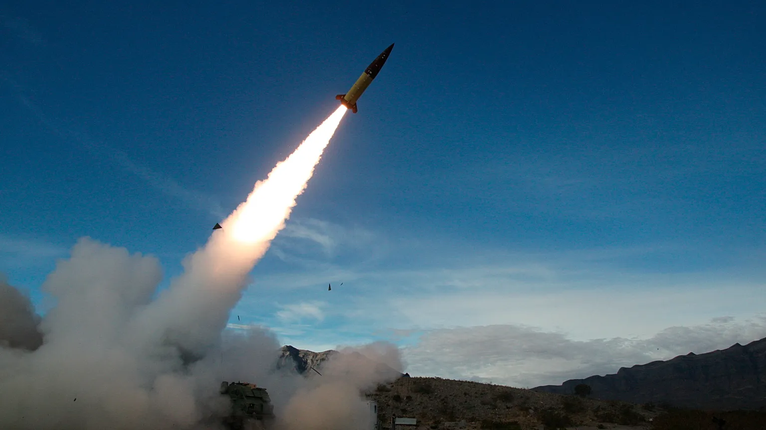 FILE - fire testing at White Sands Missile Range, N.M., on Dec. 14, 2021, of early versions of the Army Tactical Missile System.