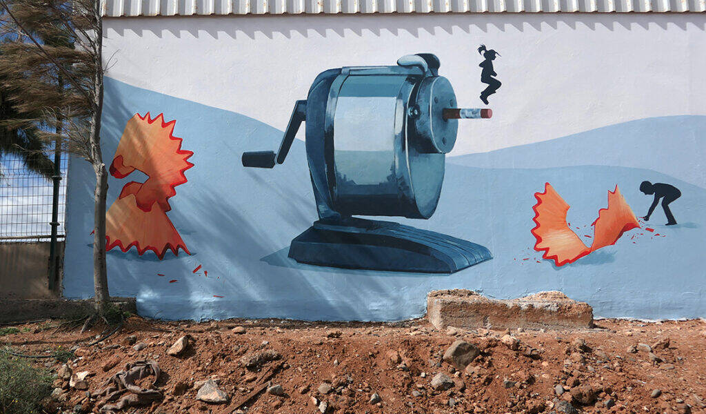 Mural de Irene León en el antiguo colegio del barrio de la Goleta. (Foto: cortesía)