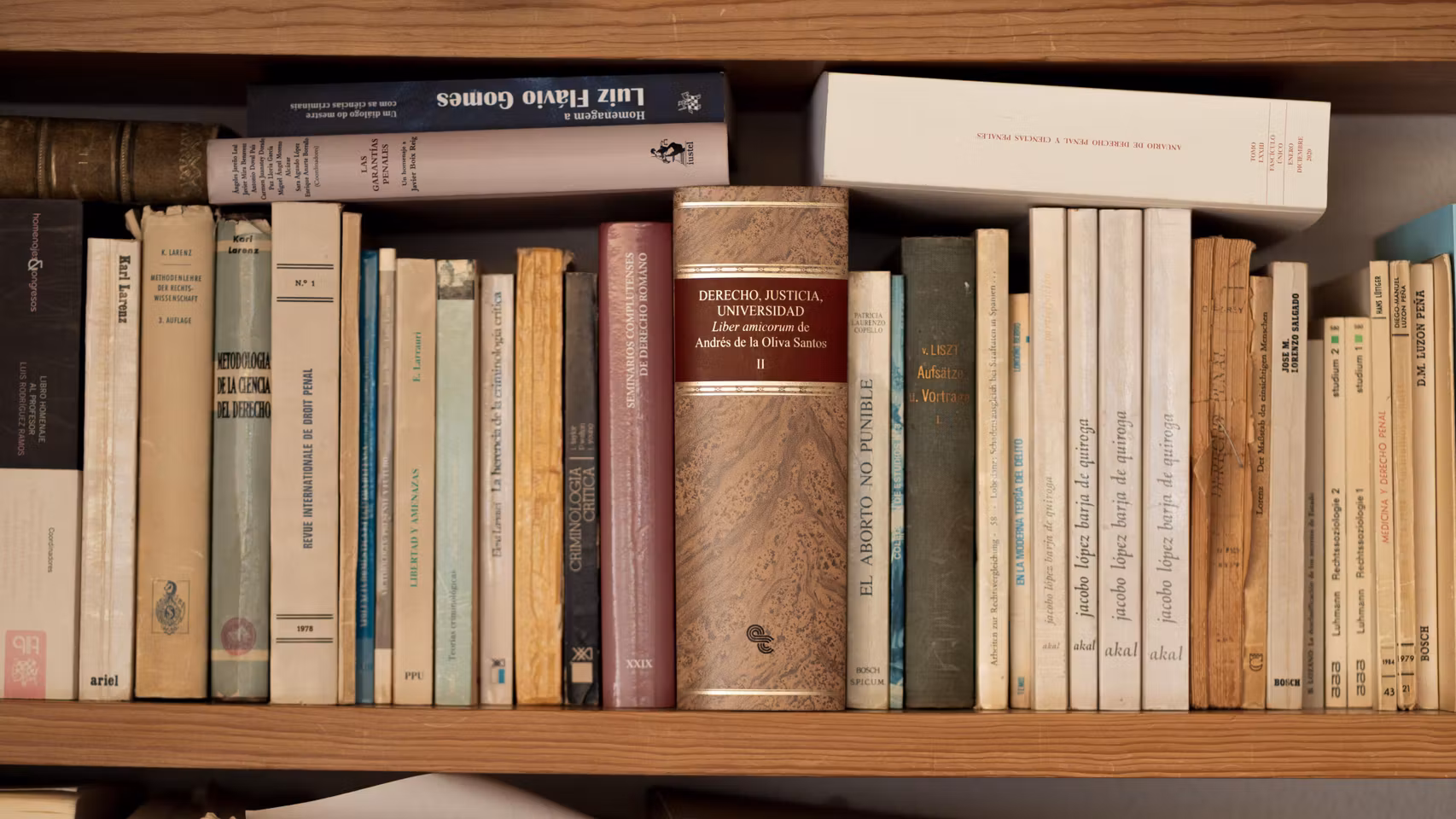 La colección de libros y tratados de Derecho en el despacho de Enrique Gimbernat.