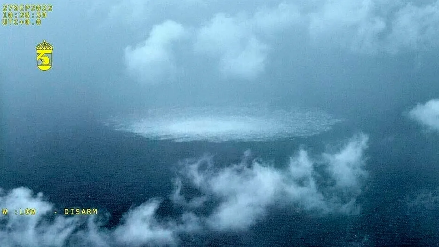 The gas leak in the Baltic Sea from Nord Stream photographed from the Swedish Coast Guard's aircraft, 27 September, 2022