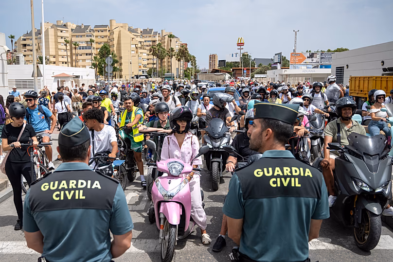 Motorists cross the Gibraltar-Spain border on the first day of passport-free travel, 15 July, 2026