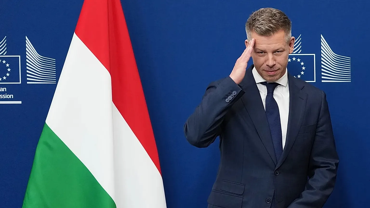 Hungary's Prime Minister Peter Magyar gestures as he is greeted by European Commission President Ursula von der Leyen prior to a meeting at EU headquarters in Brussels.