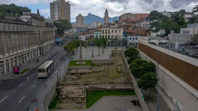 Vista aérea del sitio arqueológico del Muelle de Valongo, Patrimonio de la Humanidad de la UNESCO, en Río de Janeiro.