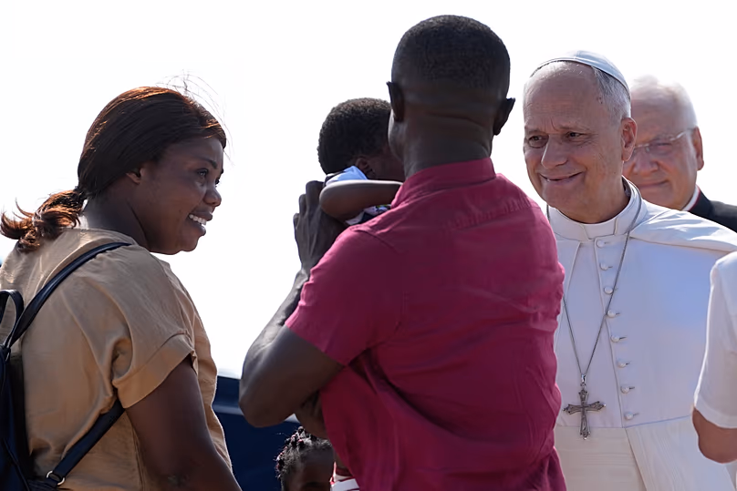 Pope Leo meets a migrant family in Lampedusa