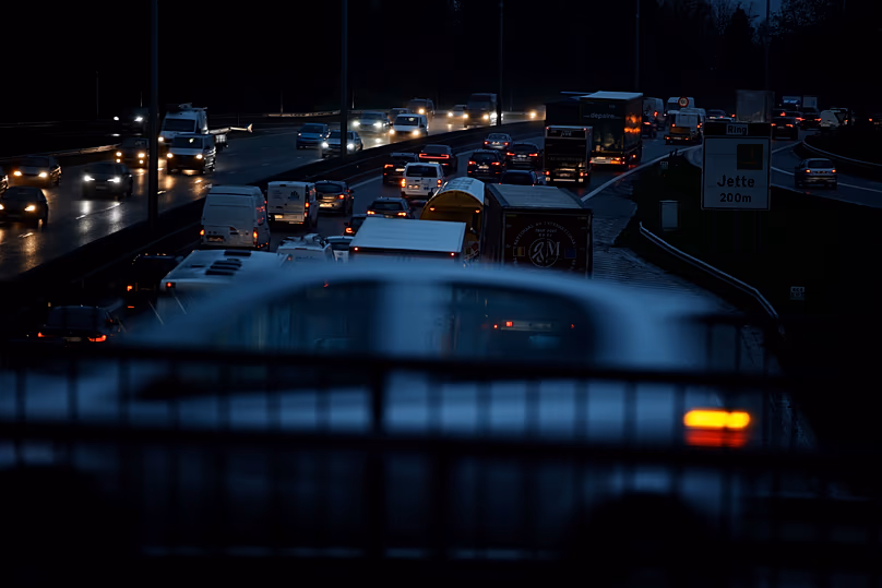 An evening traffic jam around the Expo site in Brussels, 26 November, 2021
