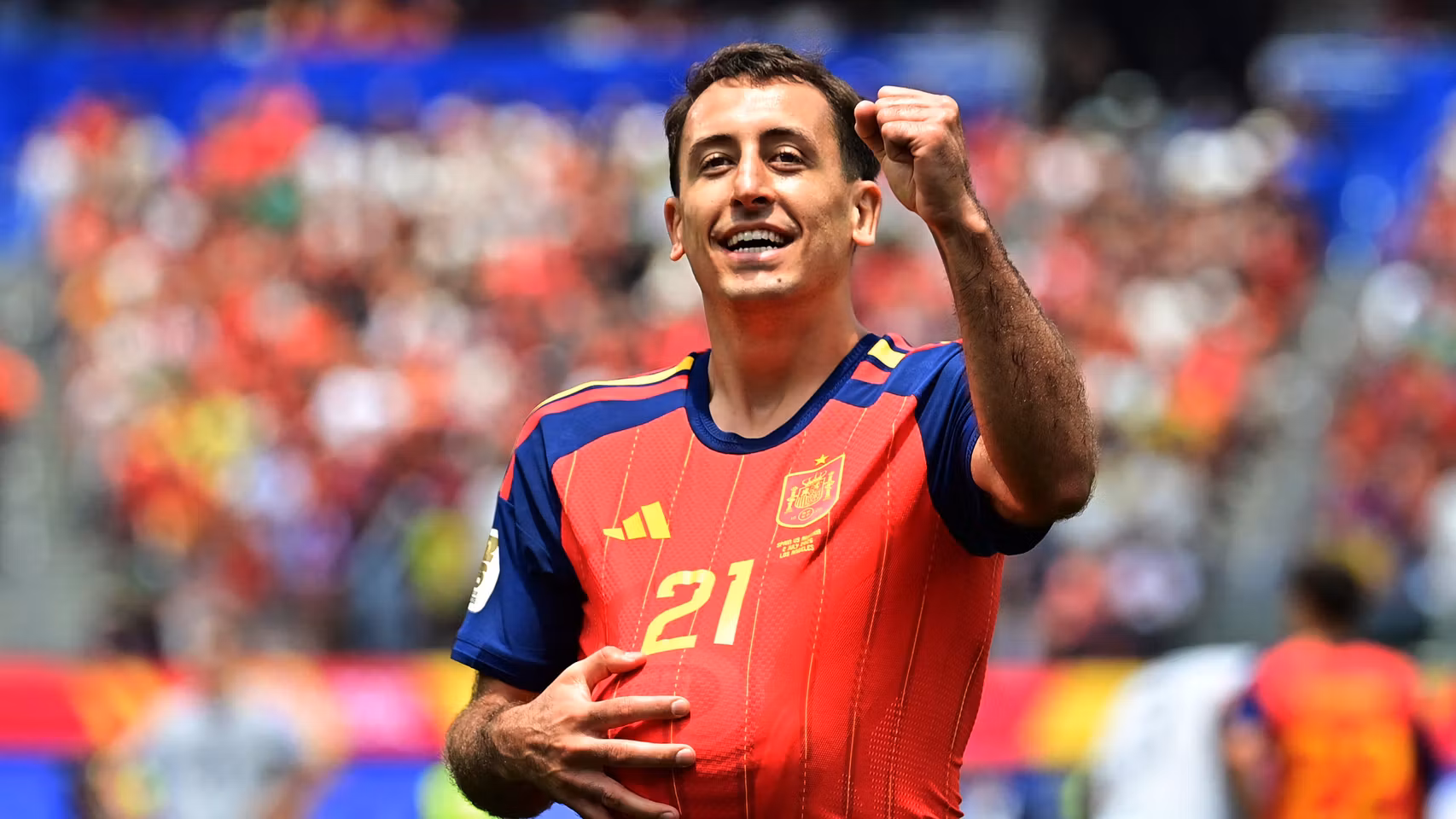 Oyarzabal celebra uno de sus goles contra Austria.