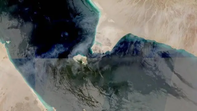 Imagen satelital del estrecho de Bab el-Mandeb