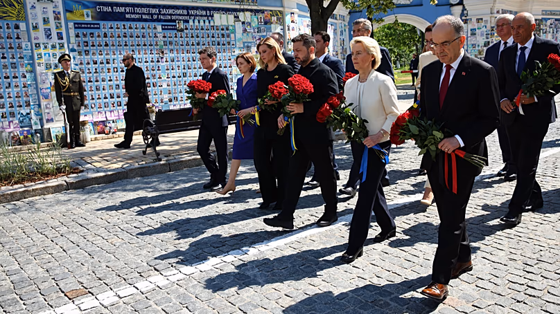 Von der Leyen in Kyiv, joined by other leaders.
