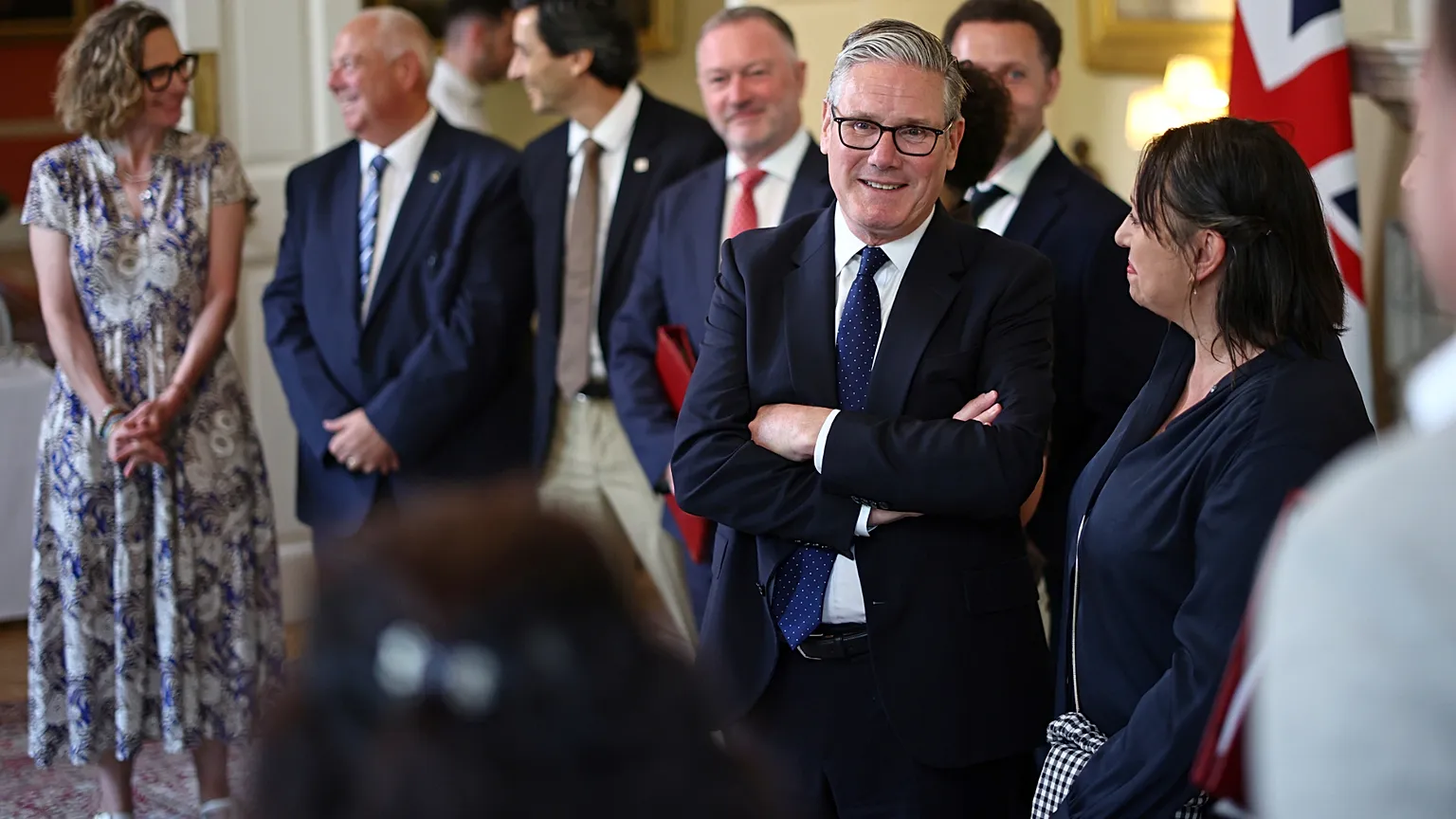 Britain's Prime Minister Keir Starmer meets people who benefited from Labour government policies at 10 Downing Street in London, July 15, 2026.