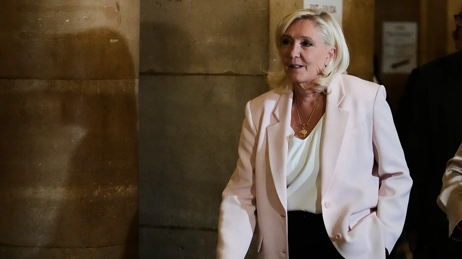 Far-right leader Marine Le Pen arrives at the courtroom for the verdict of her appeals trial in Paris, 7 July, 2026