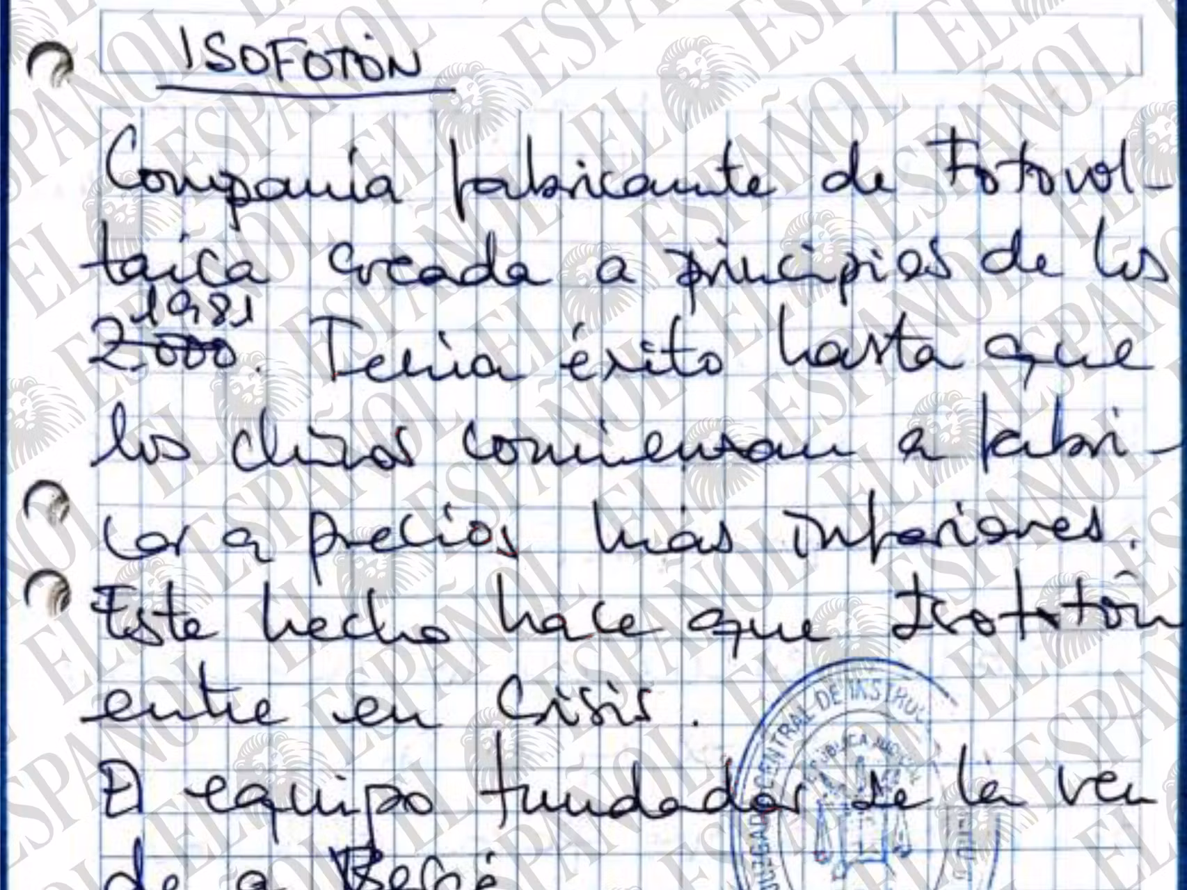 Una de las referencias a Isofotón en la agenda de Leire Díez
