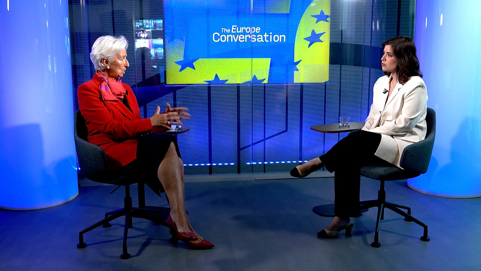 European Central Bank President Christine Lagarde interviewed by the Head of EU news at Euronews Maria Tadeo