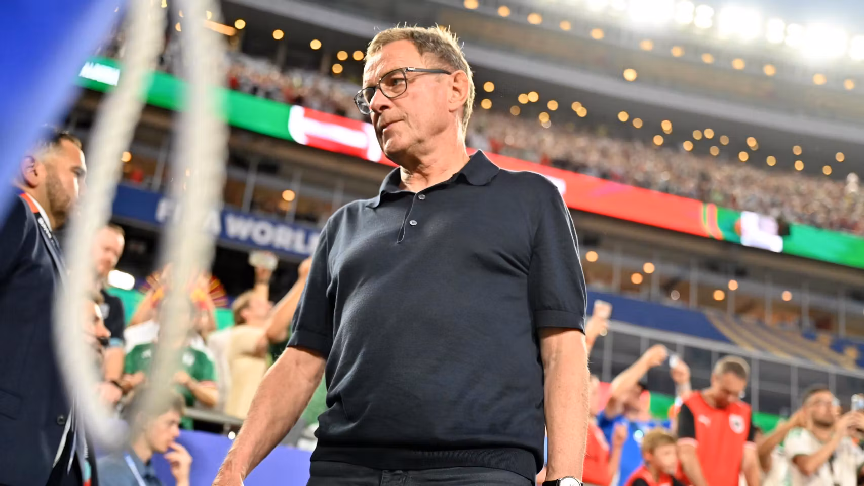 Ralf Rangnick, en un partido de Austria durante el Mundial.