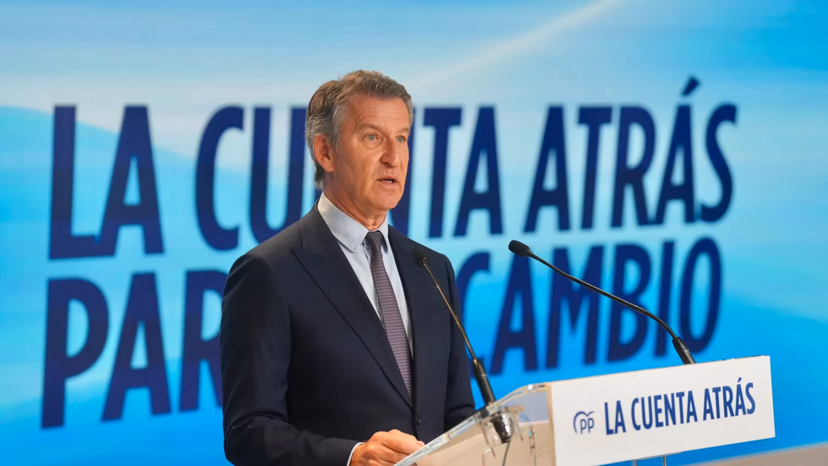 Alberto Núñez Feijóo, presidente del PP, en la rueda de prensa de cierre de curso político.
